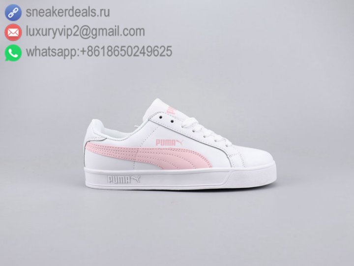 Puma Smash Vulc Low Women Sneakers White Pink Leather Size 36-39